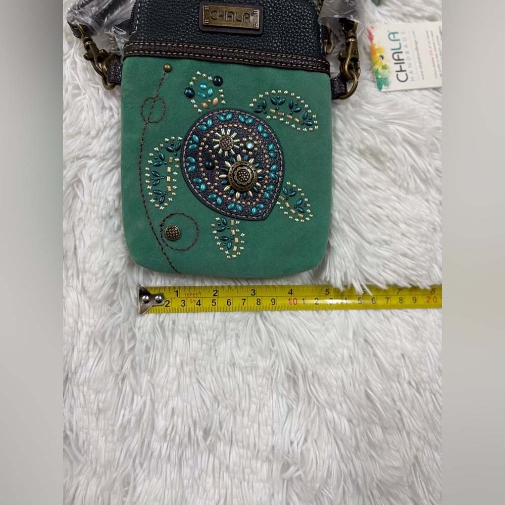 Chala Teal Crossbody Bag with Turtle Accent - Picture 6 of 7